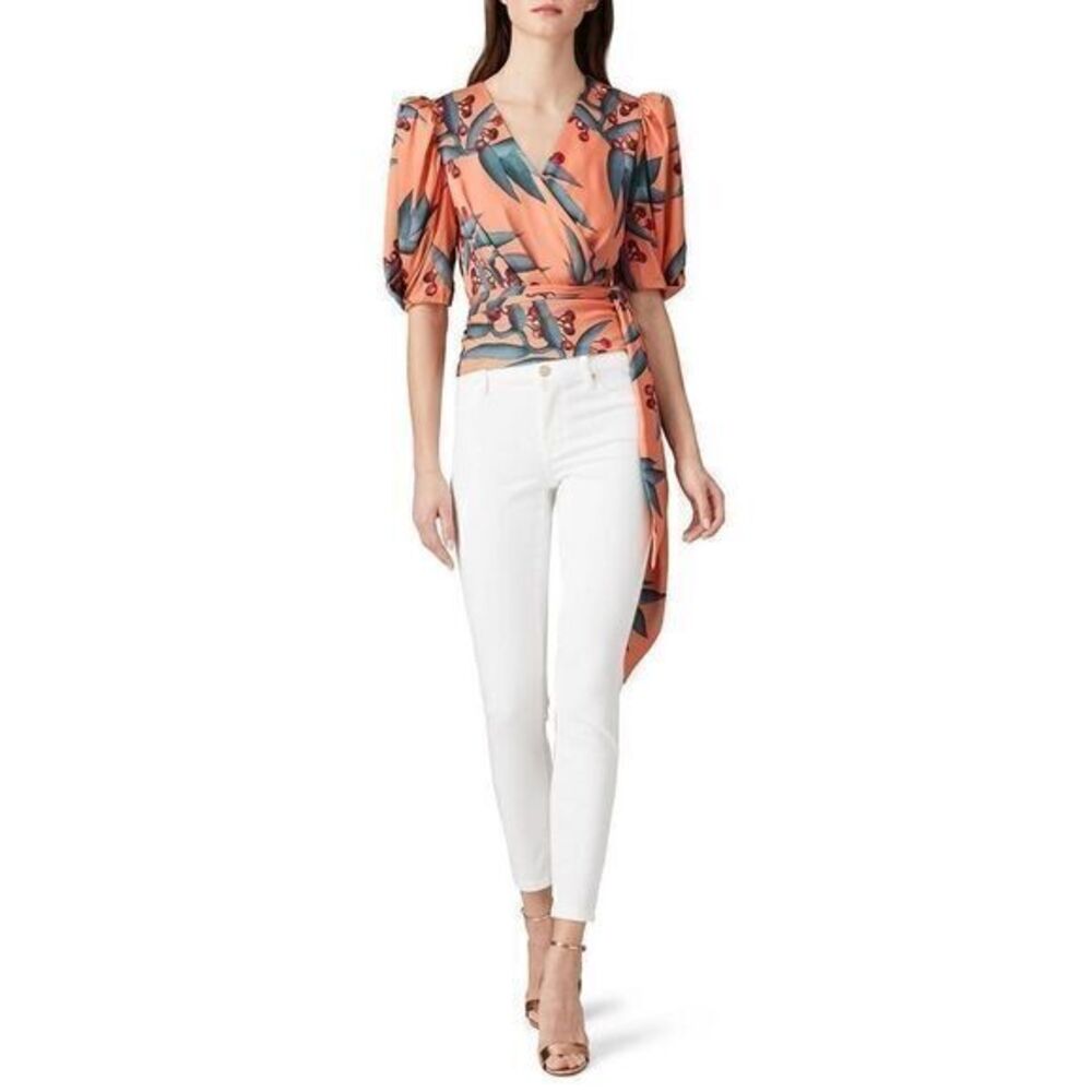 PatBO Β peach 3/4 sleeve Short SleeveβWrap Top
